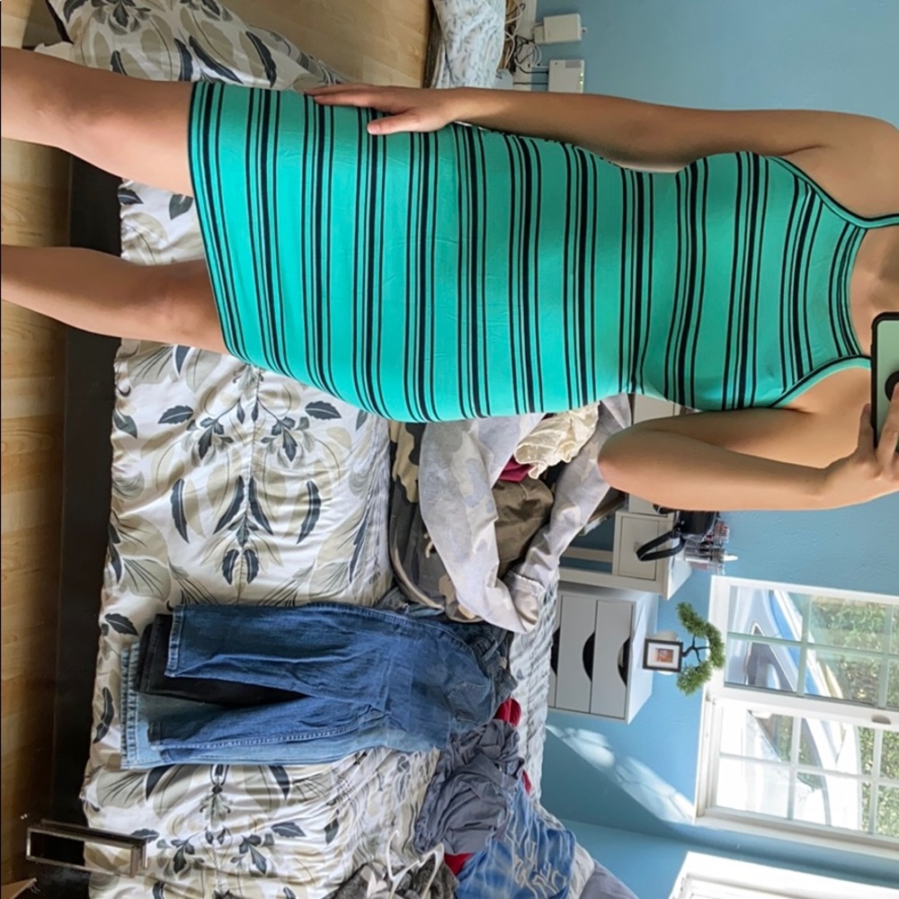 Striped black and teal dress